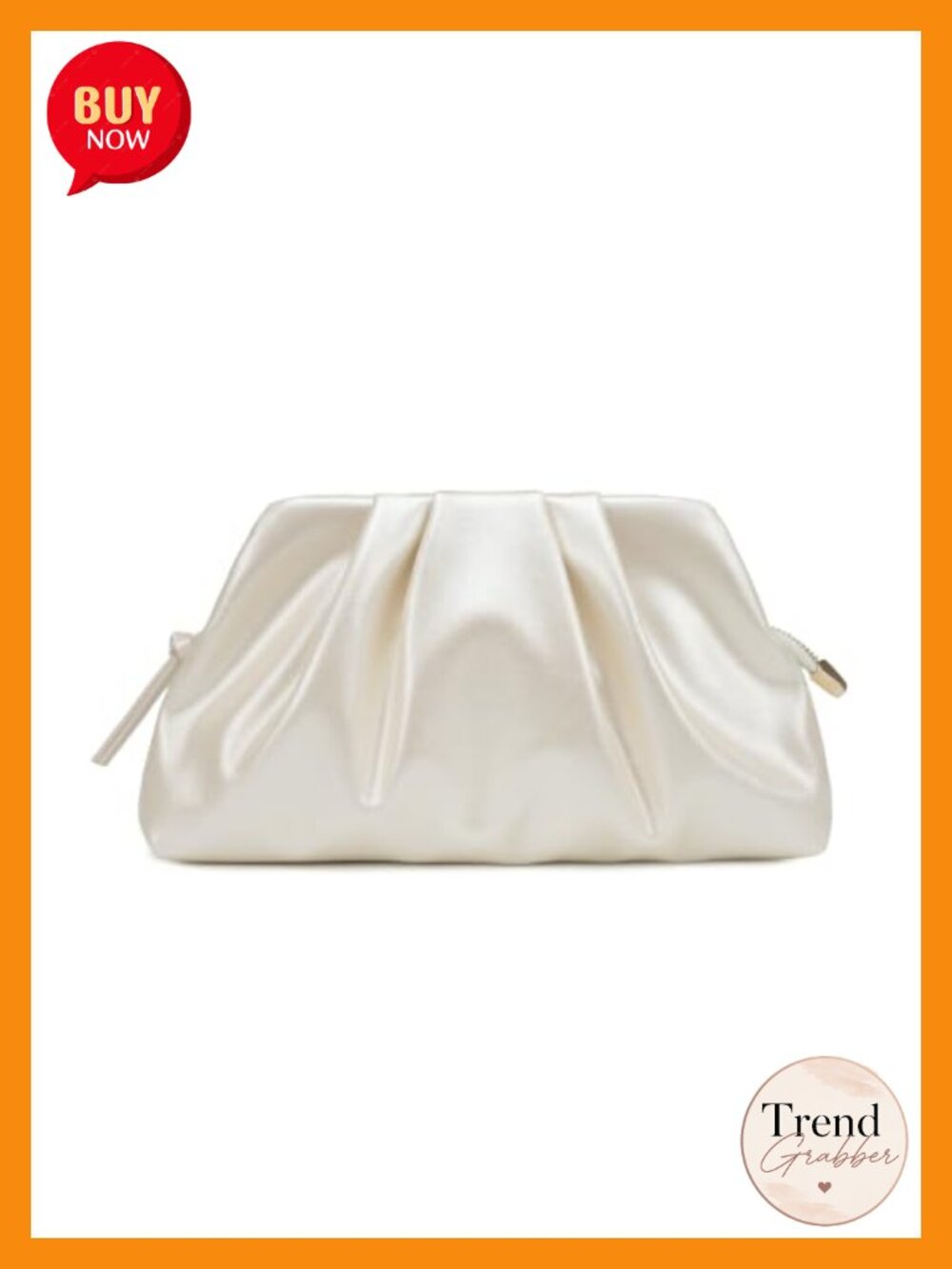 Shiny Vegan Leather Pleated Evening Clutch with Metal Zipper